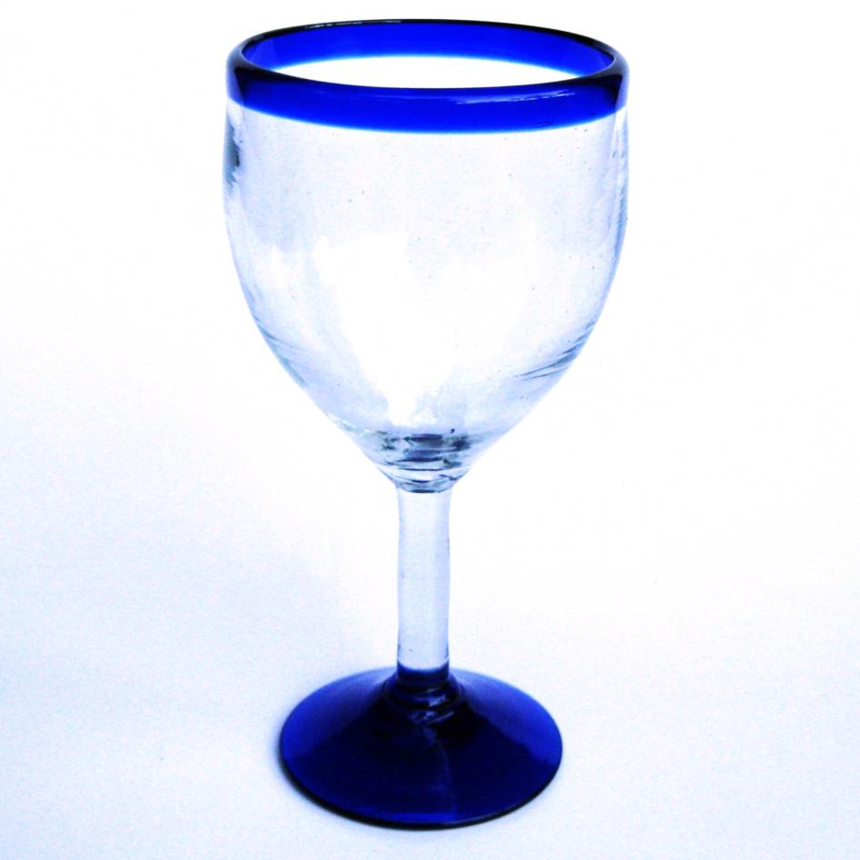 Cobalt Blue Rim Glassware / Cobalt Blue Rim 13 oz Wine Glasses (set of 6) / Capture the bouquet of fine red wine with these wine glasses bordered with a bright, cobalt blue rim.